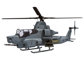 Military Attack Helicopter 3D rendering on white background