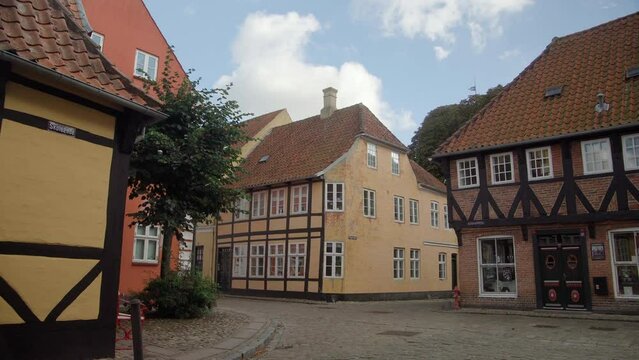 half-timbered houses in Ribe Denmarks oldest city. 4K.