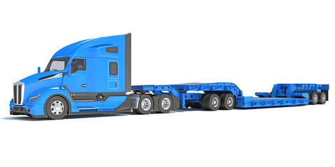 Truck with Platform Trailer 3D rendering on white background