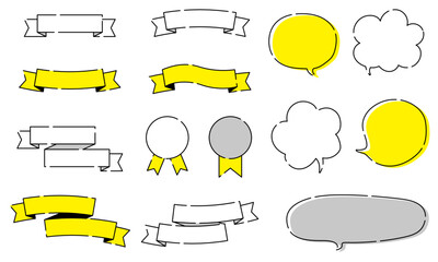 Obraz premium リボンとバナーとふきだしのイラストセット（切り抜き）