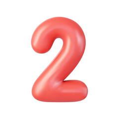 3d Number 2. Two Number sign red color.