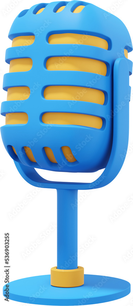 Poster retro microphone. minimalist cartoon. multicolored png isolated icon on transparent background. 3d r