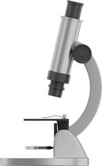 Realistic gray microscope. 3D rendering. PNG Icon on transparent background