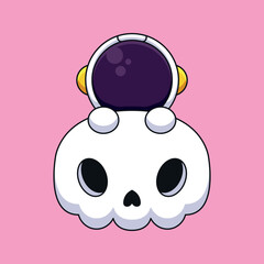 cute skull astronaut halloween cartoon mascot doodle art hand drawn concept vector kawaii icon illustration