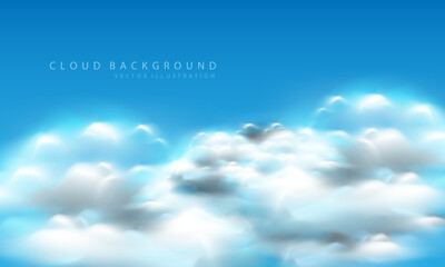 Realistic big white cloud fog smoke on blue sky background vector