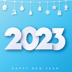 2023 Happy New Year and Merry Christmas card. Vector