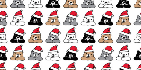 bear seamless pattern Christmas polar Santa Claus hat vector teddy thumb up cartoon gift wrapping paper repeat wallpaper tile background doodle scarf isolated illustration design