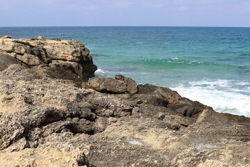 Fototapeta na wymiar Coast of the Mediterranean Sea in the north of the State of Israel.