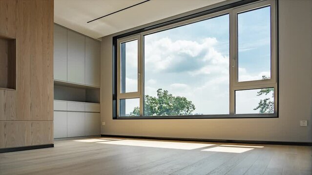 empty room with big glass