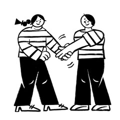 Man and woman handshaking hand drawn illustration in brush stroke design