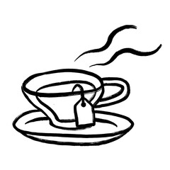 Hot tea hand drawn illustration in brush stroke design