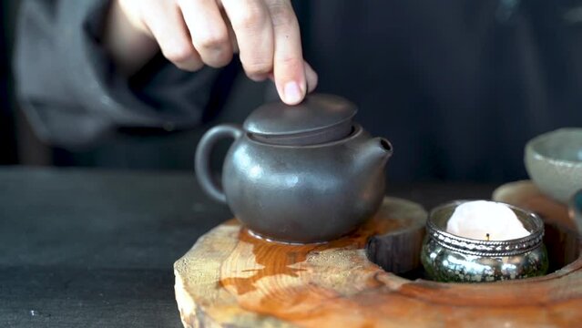 Close-up Table For Traditional Tea Ceremony Utensils, Chinese Te