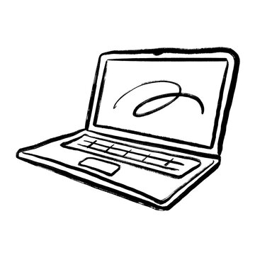 Laptop computer hand drawn illustration in brush stroke design
