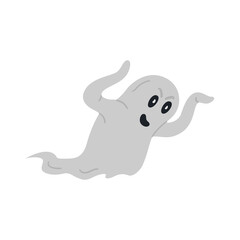 Scary Halloween flying ghost vector illustration isolted on white.