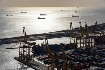 Fototapeta na wymiar Barcelona Cargo Port Terminals Transport and Facilities At The Docks
