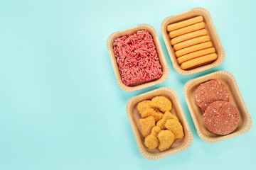 Variety of plant based meat. Plant based vegetarian alternative meat products