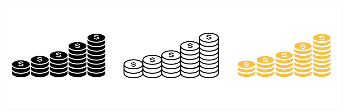 Coins stack icon. Money stacked coins icon. Coins symbol sign, vector illustration