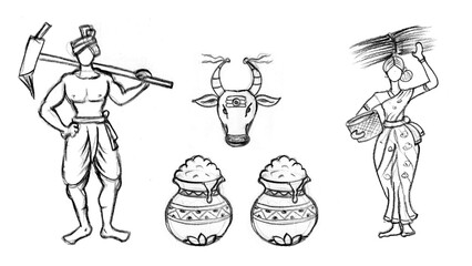 Obraz premium pongal-tamilar-tradition-cow-agriculture