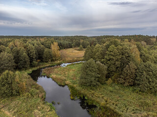 Fototapeta na wymiar A view of a small, wild river in central Poland.