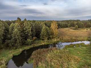 A view of a small, wild river in central Poland.