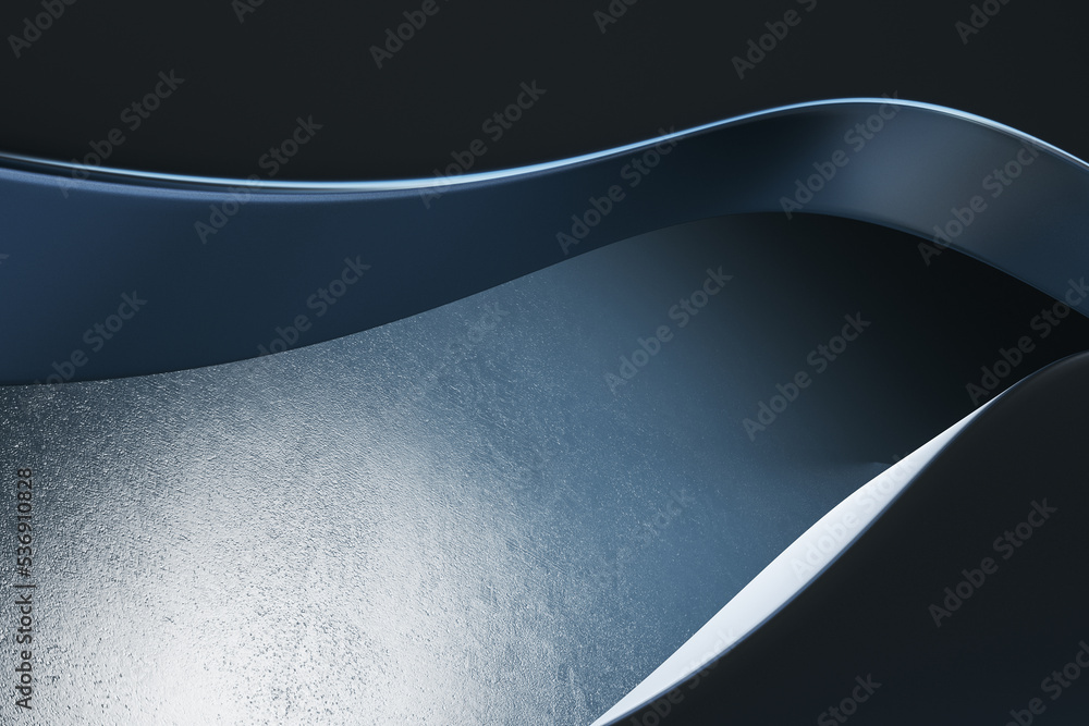 Aufkleber Abstract graphic stylish architecture background with metallic and concrete wavy detail on dark backdrop. 3D rendering