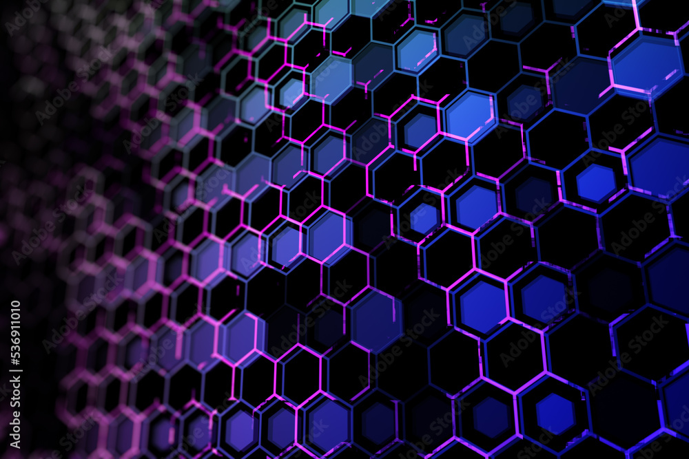 Aufkleber creative purple hexagonal background. technology, design and landing page concept. 3d rendering.