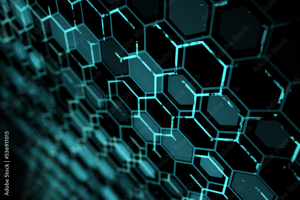 Aufkleber creative blue hexagonal texture. technology, design and landing page concept. 3d rendering.