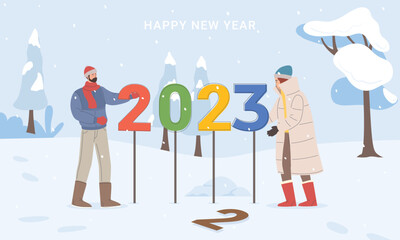 Obraz na płótnie Canvas Happy New Year 2022 Joyful people and Big numbers 2022 celebration illustration