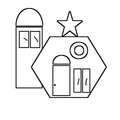 coloring page house and tower of shapes