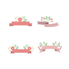 Collection Set of wedding graphics with flowers, ribbons, for vector illustration elements