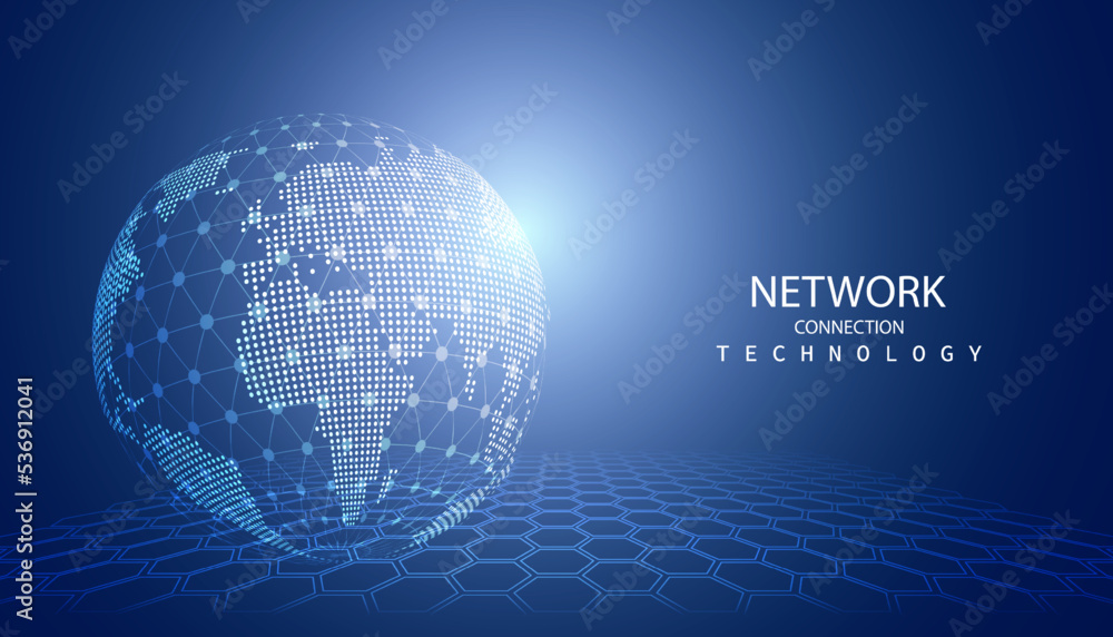 Aufkleber abstract global dot network circle digital connection and communication futuristic on blue backgroun