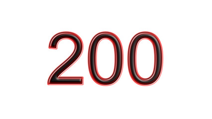 red 200 number 3d effect white background