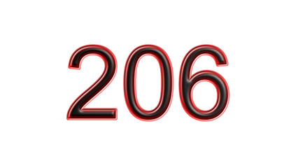 red 206 number 3d effect white background