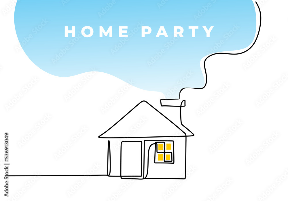 Poster one continuous single line of home party isolated on white background.