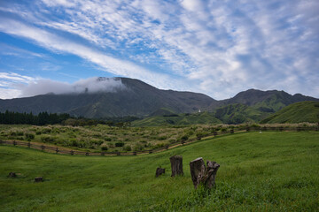 阿蘇, 風景, 空, 自然, 山, 雲, 緑, 旅行, 全景, ヒル, 森, 頂点, 草