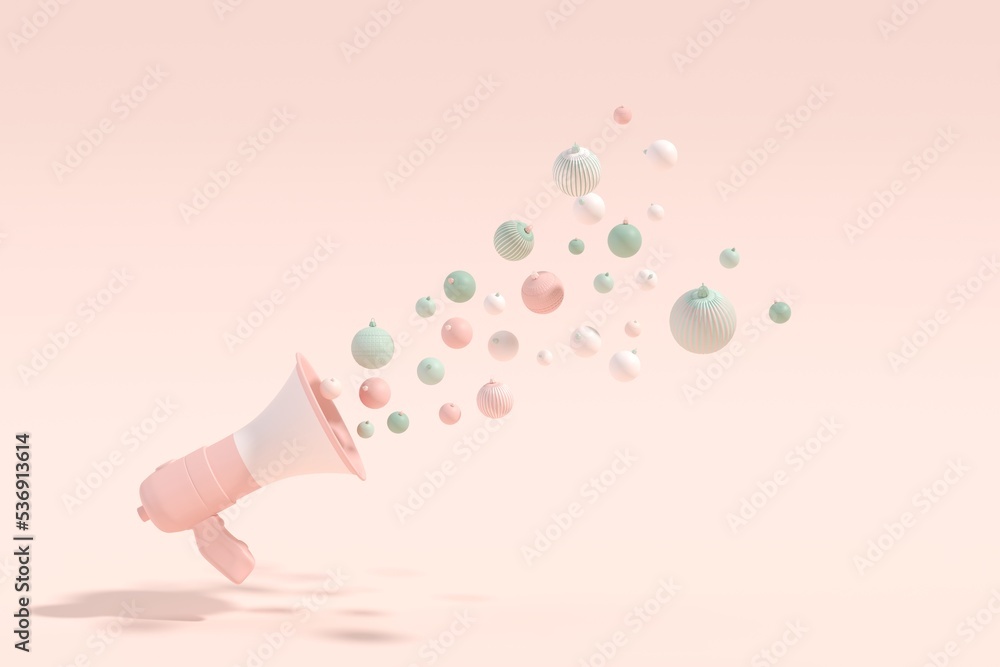 Poster golden megaphone sending christmas gift box set floating on pink background. christmas minimal idea 