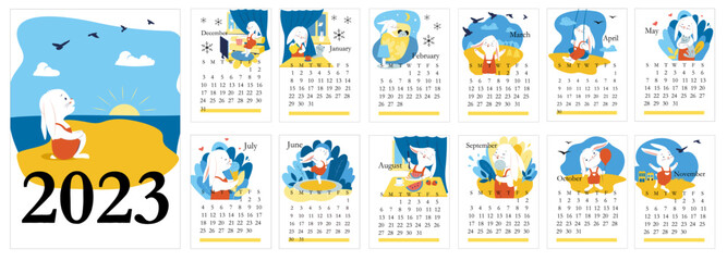 The 2023 calendar with bunny for Happy New Year