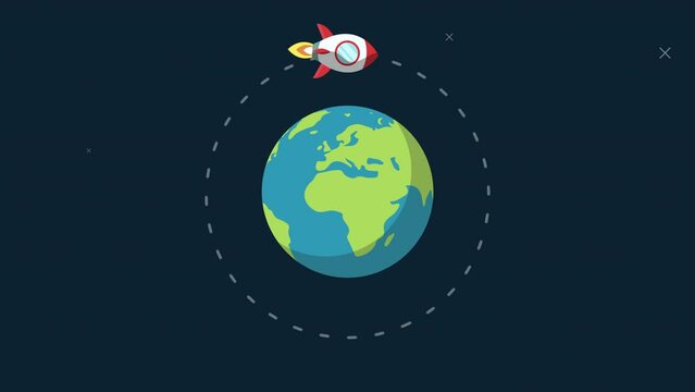 Rocket flying around earth in space animation, 4k motion animation