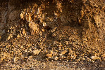 Soil erosion in the mountains closeup.