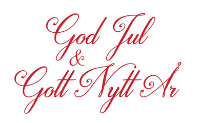 Swedish text God Jul och Gott Nytt År, means Merry Christmas and Happy New Year. Isolated on white background and easy to put on other background if you like. Vector illustration. - obrazy, fototapety, plakaty