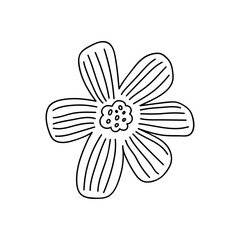 Cute doodle flower isolated on white background. Vector hand-drawn illustration. Perfect for cards, logo, decorations, various designs. Botanical clipart.