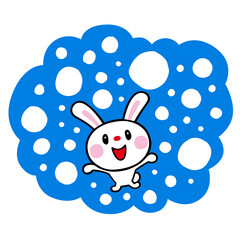 初雪に感動するウサギ