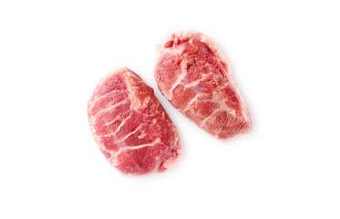 Fresh piece of meat cut from the Iberian pork cheek on white background. - obrazy, fototapety, plakaty