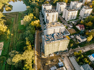 Rozbudowa nowego osiedla, widok z drona