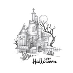 Happy Halloween festival creepy haunted house hand drawn background
