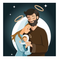 Holy Family. Nativity night scene. Birth of Christ. Christmas season
