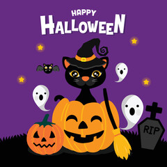 Halloween greeting card Vector Illustration.