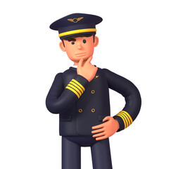 3d render of airline pilot thinking, making decision