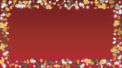 Realistic Background with Confetti of Hearts Glitter Particles. St. Valentine Day. Celebration pattern. Light Spots. Explosion of Confetti. Glitter Vector Illustration. Design for Banner.