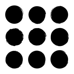 Brush circles. Ink paint brush stain. Circle frame set. Vector illustration. stock image. 